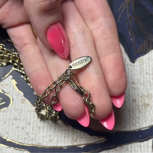 Vintage GEORGE Large Oversized Gold Tone and Amber Confetti Pendant Necklace D2 - Picture 7 of 12